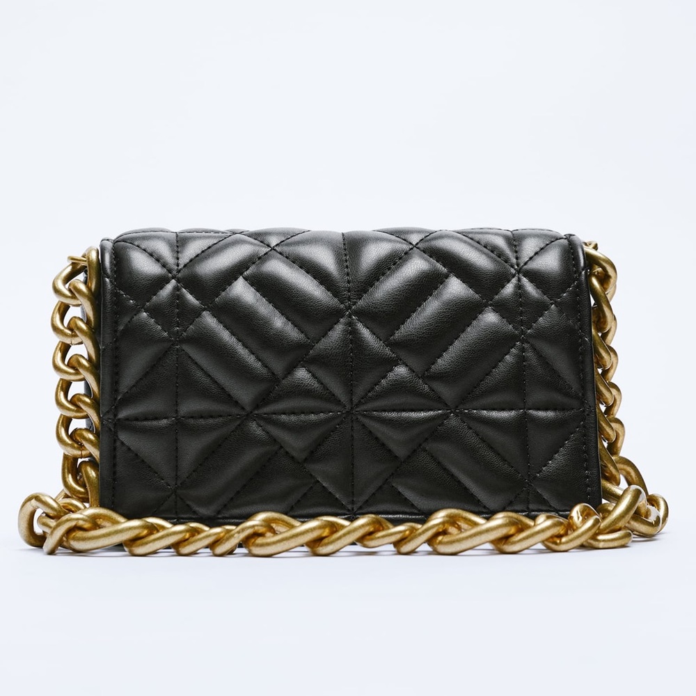 Zara quilted black bag gold chain